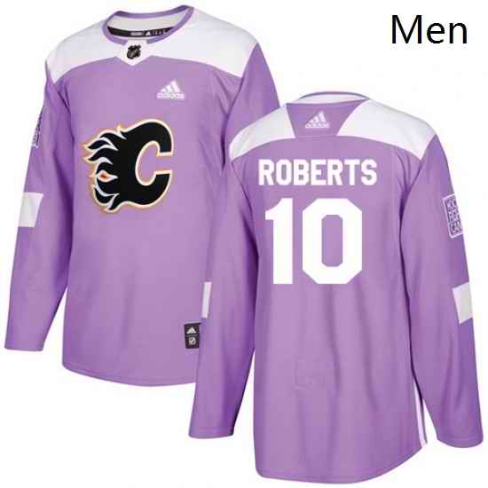 Mens Adidas Calgary Flames 10 Gary Roberts Authentic Purple Fights Cancer Practice NHL Jersey